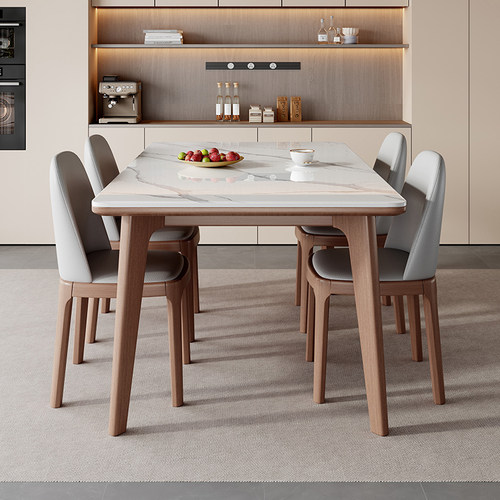 众巢实木岩板餐桌家用小户型饭桌