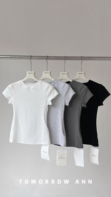 TOMORROW正版2026春季新款韩系简约百搭圆领修身纯色短袖T恤女