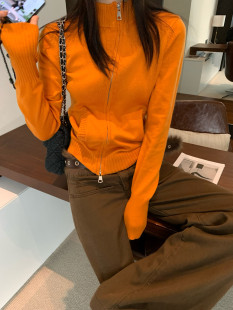 洋气百搭设计感斜襟双拉链显瘦针织衫 十三行正品 韩版 新款 2025冬季