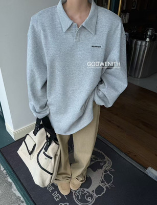 十三行正品2025秋季新款韩版时尚简约百搭翻领字母刺绣宽松卫衣女