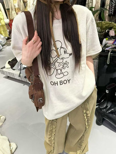 慵懒风百搭ins米奇字母加绒短袖 WHT正版 韩吧时尚 新款 T恤 2025冬季