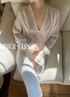 RICE正版2026春季新款韩系时尚温柔百搭ins刺绣工艺精致宽松衬衫