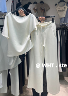 时尚 韩版 极简舒适短袖 T恤 两件套 WHT正版 显瘦休闲裤 2026春夏新款