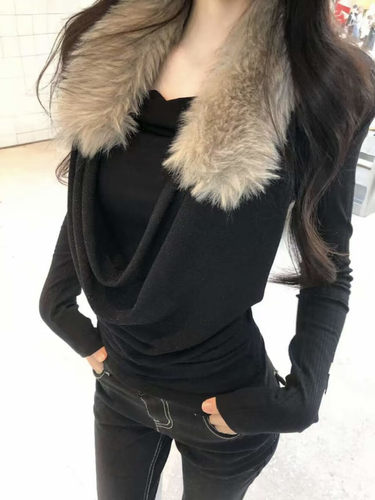 Simida正版2025冬季新款韩版洋气时尚百搭ins挂脖荡领假两件上衣