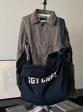 移动庇护所 先锋Z1GGY复古暗蓝色棉布包字母印花大容量斜挎单肩包