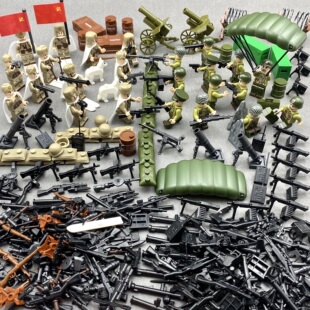 二战军事男孩儿童玩具士兵人仔美苏军八路军战马哨塔军车益智积木