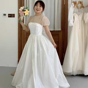 高级定制日式美少女复古甜美风圆领超仙绝美齐地塔夫绸轻婚纱锦年