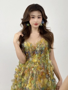 高级定制立体手工羽毛花朵亮片梦幻甜美小仙女敬酒服晨袍礼服漫缘