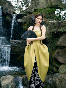 高级定制新中式 古典优雅女神小众抹胸晨袍生日宴会礼服敬酒服漫缘