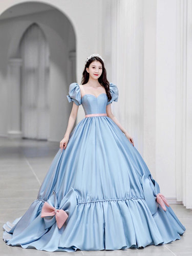 高级定制浪漫蓝色艺考演出服宴会晚礼服名媛气质优雅蓬蓬裙虎丘