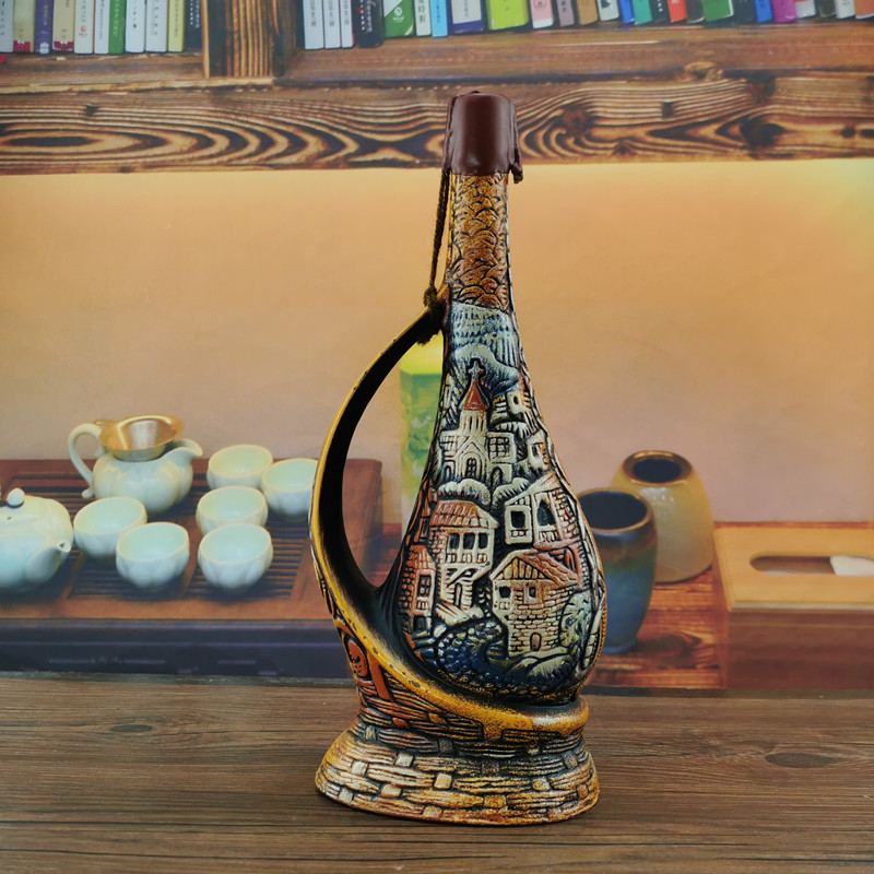 彩陶摆件原装进口750毫升葡萄酒