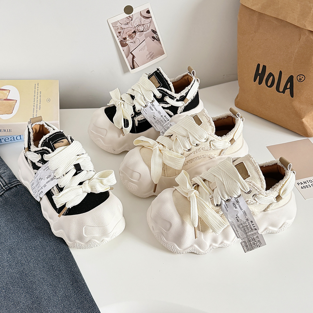 美式可爱丑萌板鞋厚底增高松糕女鞋小白鞋2025新款运动鞋XY-A663
