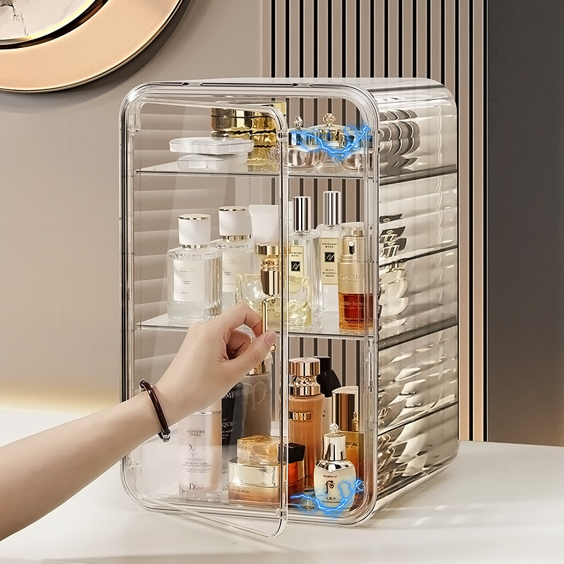 透明亚克力化妆品收纳盒防尘收纳柜桌面护肤品储物箱香水置物架