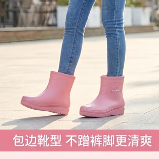 短筒水鞋女时尚低帮保暖雨鞋户外穿厚底耐磨低筒防滑中筒雨靴水靴