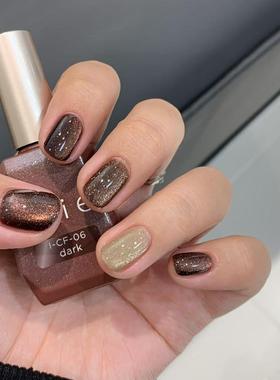 日本IRIE爱理秋冬巧克力色系爆闪碎钻猫眼甲油胶猫眼胶INS热门