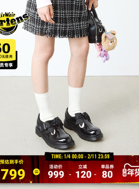 Dr.Martens马丁博士Polley II Bow J蝴蝶结百搭T字皮鞋玛丽珍鞋