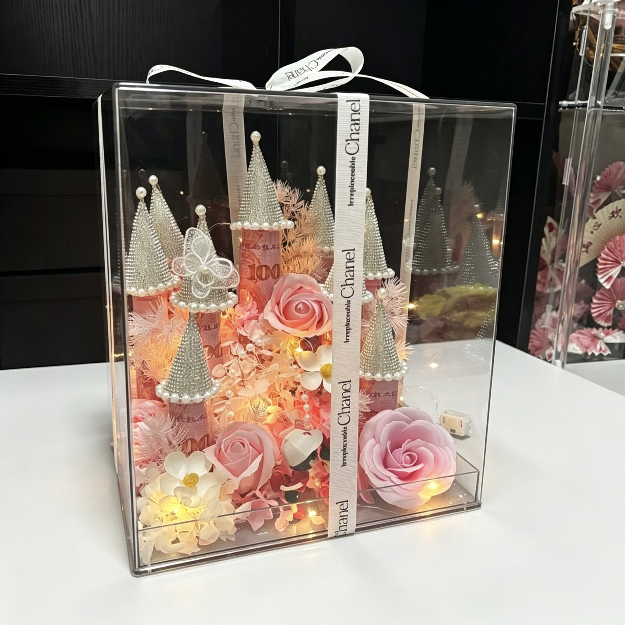 有钱花城堡亚克力礼盒手工diy材料包送女友闺蜜生日礼物闪钻摆件