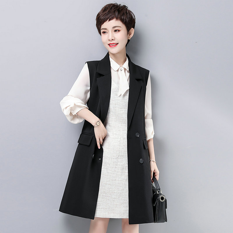 中长款时尚气质西装马甲女2021新款春秋修身百搭外穿马夹背心外套
