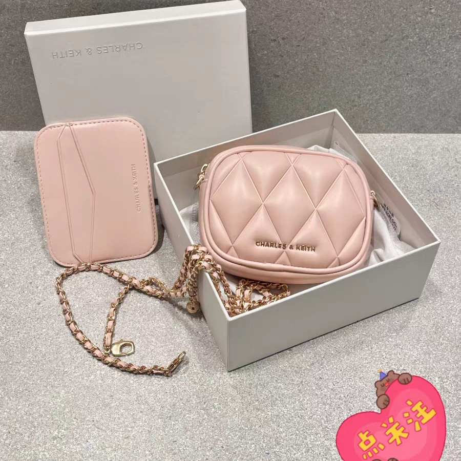 CHARLES&KEITH 25小CK2-00770664迷你菱格链条小方包卡包钱包女包