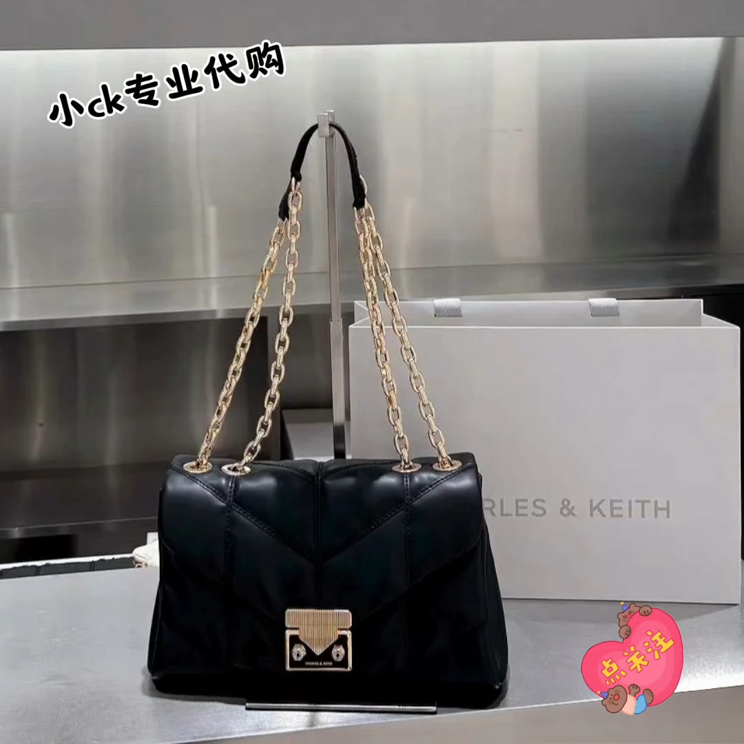CHARLES&KEITH25冬小CK2-20671469拼接链条单肩腋下小方包婚包女