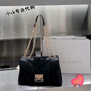 CHARLES&KEITH25冬小CK2 20671469拼接链条单肩腋下小方包婚包女