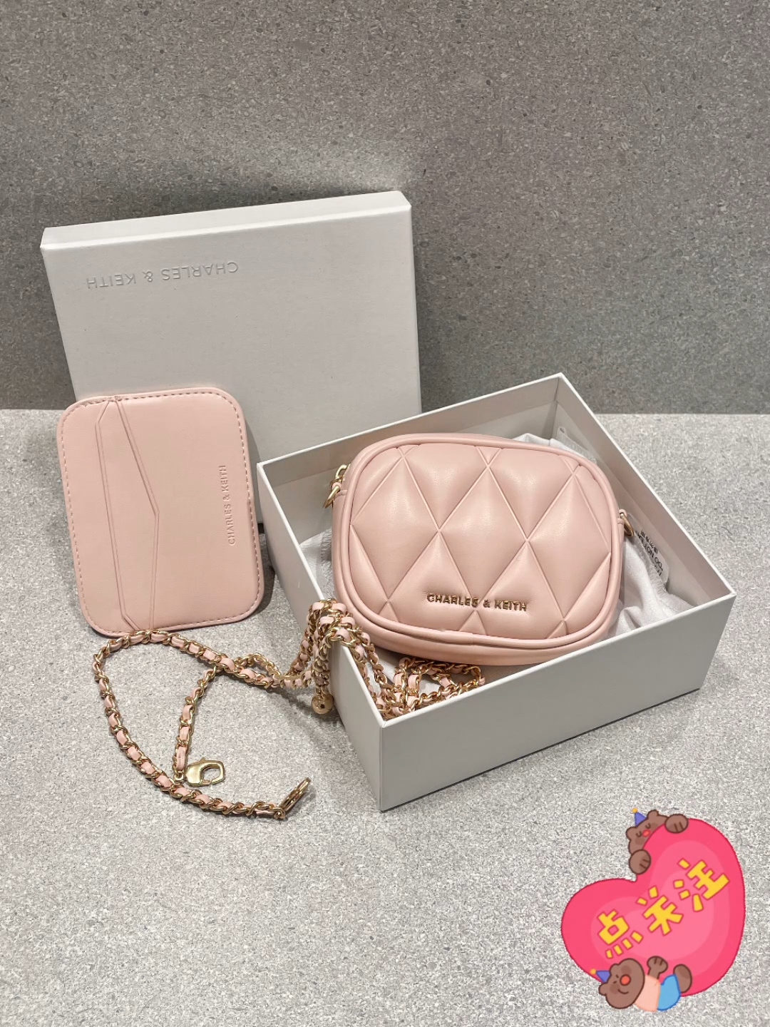 CHARLES&KEITH 25小CK2-00770664迷你菱格链条小方包卡包钱包女包