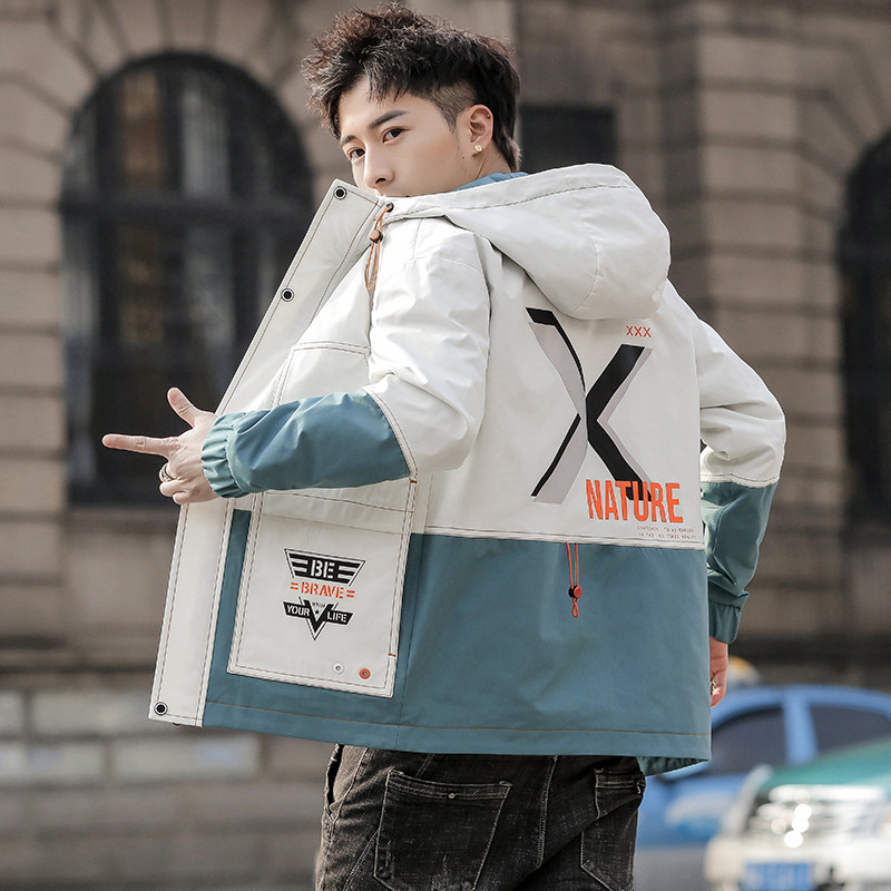 2021 spring new hooded jacket men's coat men's casual jacket loose coat