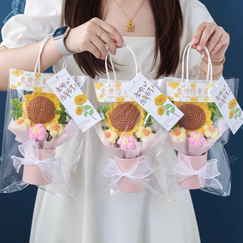 教师节礼物手工钩针编织向日葵花桶创意礼品毛线花送老师成品花束