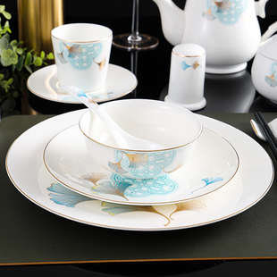 五星级酒店餐具摆台套装金边公司单位包厢高档摆盘碗碟骨瓷饭店用