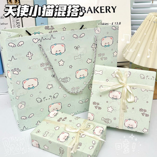 卡通天使小猫套装ins高颜值节日送礼打包纸加厚大容量精美礼品袋
