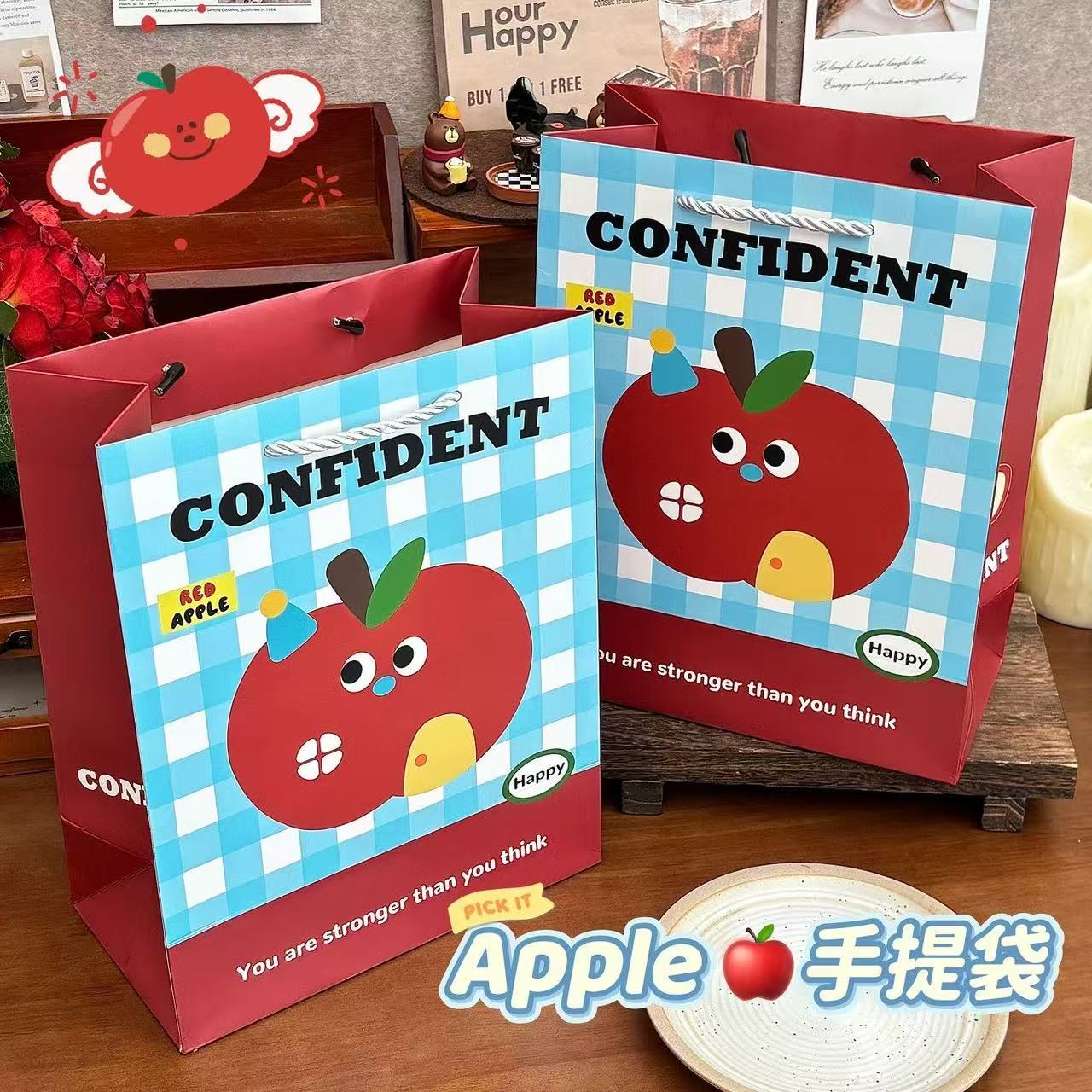 新款卡通苹果手提袋高颜值精美大容量生日送礼物竖版礼品袋