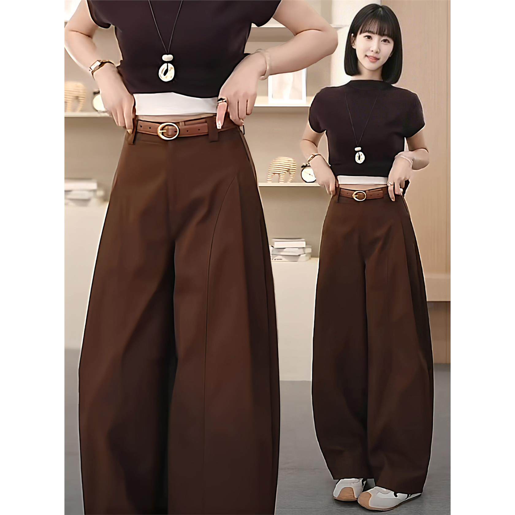 阔腿贝斯裤女春秋季2025新款高腰宽松休闲直筒裤遮胯显瘦弯刀裤子