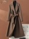 时尚 秋冬季 赫本风羊毛呢外套 2024年新款 咖色双面羊绒大衣女中长款