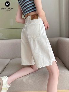 高腰宽松显瘦直筒阔腿五分裤 港风五分牛仔短裤 薄款 2025新款 女夏季