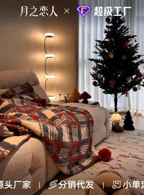 圣诞格纹羊卷妮毛毯双面球球盖毯英伦复古毯子柔软秋冬加厚沙发毯