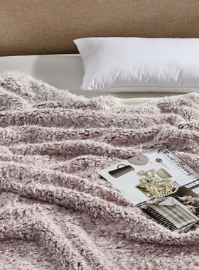 狮子绒羊羔绒双层加厚冬季盖毯双人床大号毯可铺可盖灰色豆沙红被