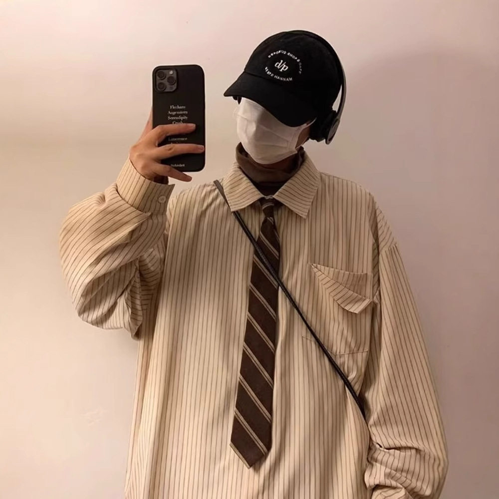 日系cityboy复古慵懒宽松蓝色条纹长袖衬衫男2025薄款衬衣外套通,女装/女士精品,衬衫,淘宝优惠券,粉丝福利购,淘宝优惠卷