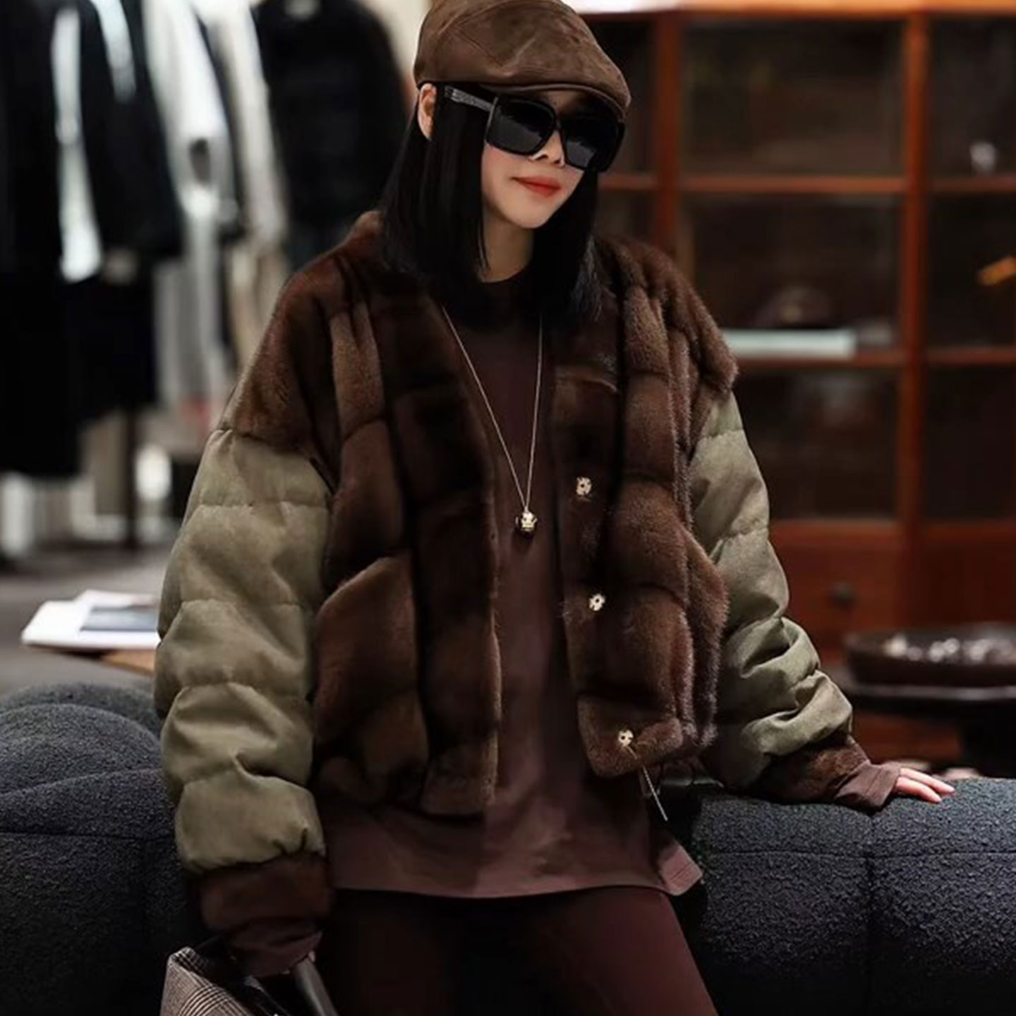 韩系仿水貂毛白鸭绒羽绒服女款冬季短款环保皮草羽绒外套羽绒夹克