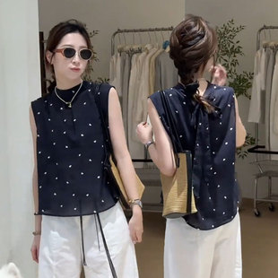 休闲显瘦背心上衣潮 欧洲站夏新款 爱心印花圆领无袖 衬衫 女ins韩版