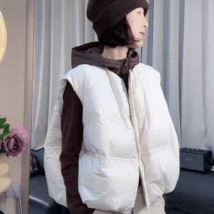 欧货圆领棉服马甲女2026秋冬新款百搭加厚面包服坎肩无袖外套潮