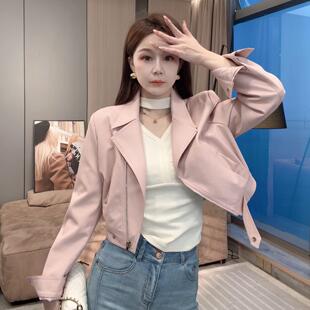 粉色皮衣外套女款春2025新款今年流行爆款气质夹克短款上衣ins潮