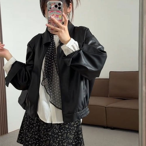 黑色皮衣外套女2026春秋新款今年流行爆款高级感韩系短款小个子