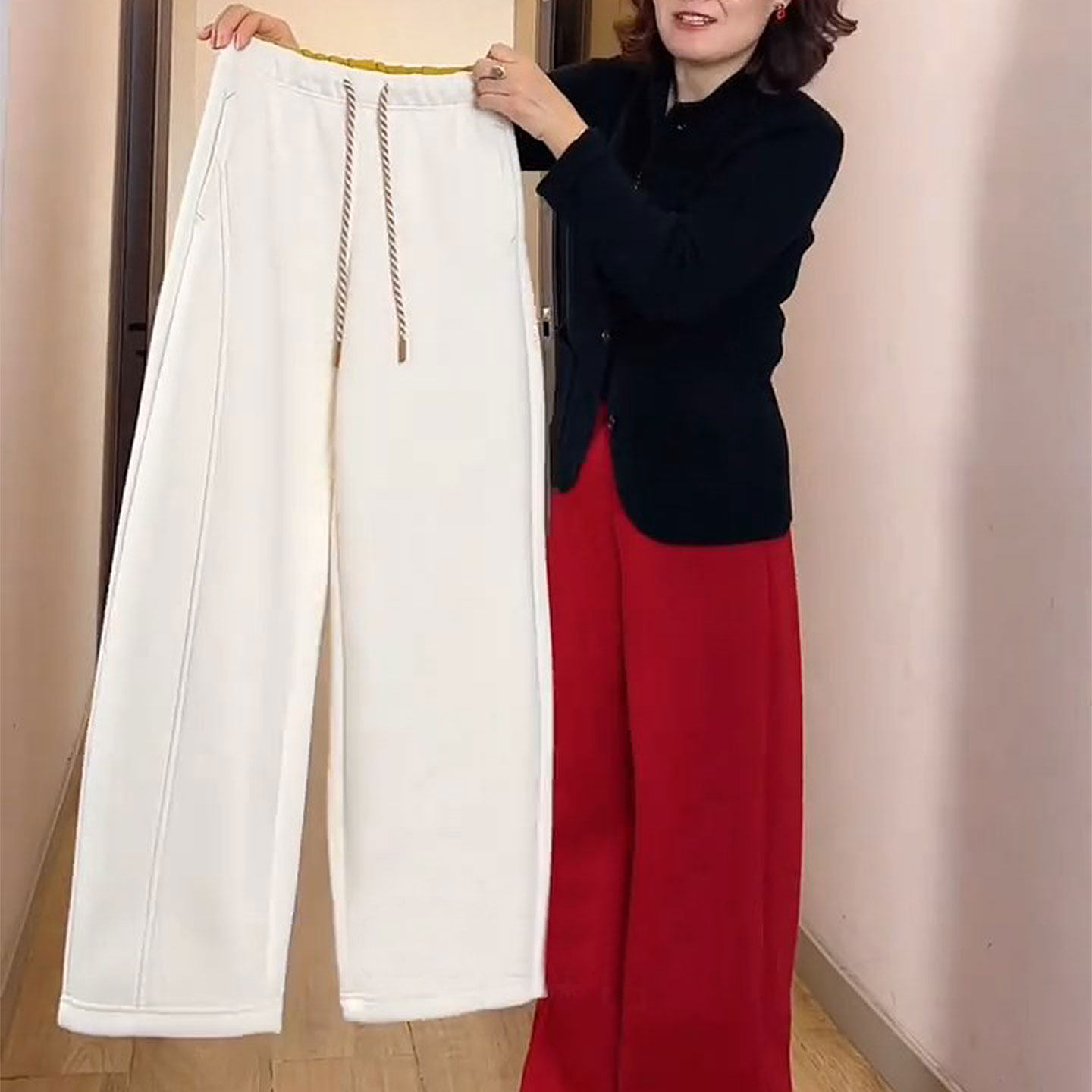 欧洲站2025冬季新款宽松弯刀裤女抽绳加绒加厚高腰显瘦休闲卫裤子,女装/女士精品,卫裤,淘宝优惠券,粉丝福利购,淘宝优惠卷