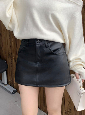 辣妹黑色小皮裙半身裙女2025秋高腰显瘦包臀裙裤a字裙PU皮短裙子