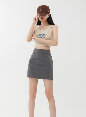 灰色高腰西装半身裙女2026春百搭显瘦包臀一步裙子a字裙短裙黑色