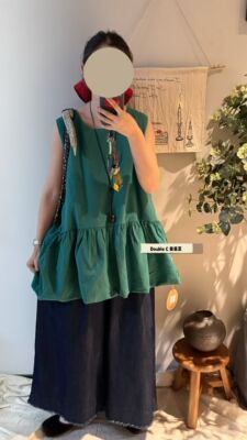 韩版宽松休闲慵懒松弛风正反两穿无袖背心上衣纯色衬衫上衣