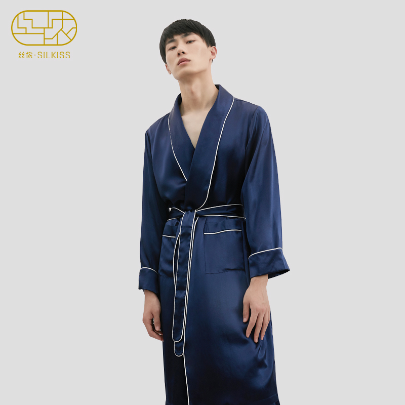 丝侬高级重磅真丝长款睡袍系带