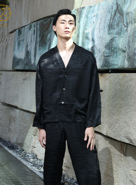 以晏』丝侬真丝睡衣男士高级感黑色提花丝绸桑蚕丝家居服男款礼物