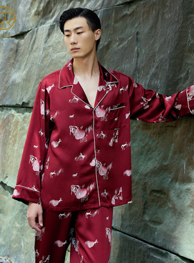 玄桃骏』丝侬红色真丝睡衣男22姆米丝绸桑蚕丝家居服结婚2026马年