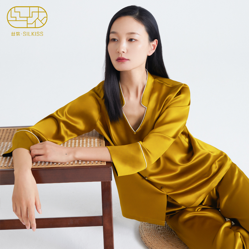 丝侬中式真丝睡衣女款套装立领高品质桑蚕丝家居服秋季送妈妈大码